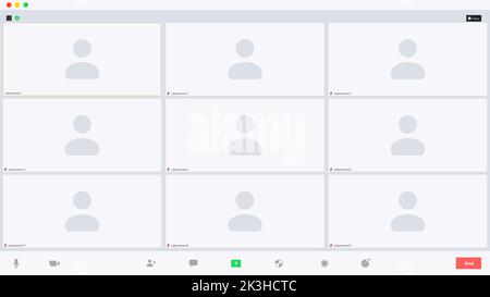 Benutzeroberfläche für Videokonferenzen, Fenster für Videokonferenzanrufe Stock Vektor
