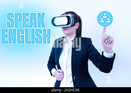 Konzeptionelle Darstellung sprechen Englisch. Word Written on Study Another Foreign Language Online Verbal Courses Stockfoto