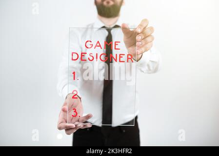 Sign Display Game Designer, Business-Übersicht Campaigner Pixel Scripting Programmierer Konsolen 3D Grafiken Stockfoto
