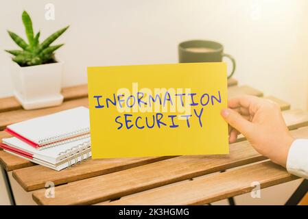Inspiration mit Zeichen Informationssicherheit. Business Showcase INFOSEC verhindert den Schutz nicht autorisierter Zugriffe Stockfoto