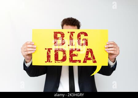 Schreiben, Text anzeigen große Idee. Überblick über das Unternehmen mit einer großartigen kreativen Innovationslösung oder Denkweise Stockfoto