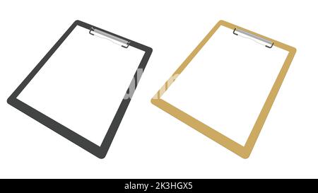 Schwarze und gelbe Zwischenablage mit leerem weißen Blatt isoliert auf weiß Stock Vektor