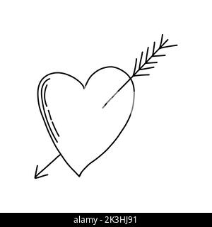 Gebrochenes gebrochenes Herz mit Pfeil durch in Hand gezogenem Doodle-Stil. Einfache niedliche Vektor-Illustration. Valentinstag, Amor, Liebe, Herzschmerz, Zeichen, S Stock Vektor