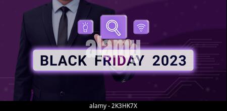 Textunterschrift, die den Frühling anruft. Internet-Konzept Tag nach Thanksgiving Rabatte Shopping-Tag Stockfoto