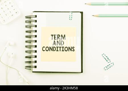 Text, der den Begriff und die Bedingungen der Inspiration zeigt. Richtlinien und Regeln für Geschäftskonzepte, bei denen man sich darauf einigen muss, sich zu halten Stockfoto