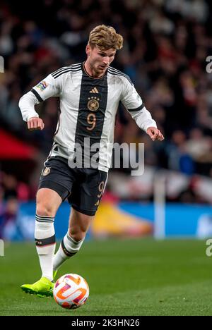 London, Großbritannien. 27. September 2022. Timo Werner von Deutschland beim Nations League Spiel zwischen England und Deutschland im Wembley Stadium, London, England am 26. September 2022. Foto von Phil Hutchinson. Nur zur redaktionellen Verwendung, Lizenz für kommerzielle Nutzung erforderlich. Keine Verwendung bei Wetten, Spielen oder Veröffentlichungen einzelner Clubs/Vereine/Spieler. Kredit: UK Sports Pics Ltd/Alamy Live Nachrichten Stockfoto