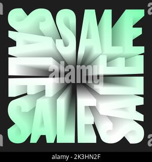 3D mintweiße und weiße Farben verkaufen Worte mit Blend-Effekt auf schwarzem Hintergrund. Trendiges Werbeplakat. Moderne quadratische Banner-Vorlage für Social Media Stock Vektor