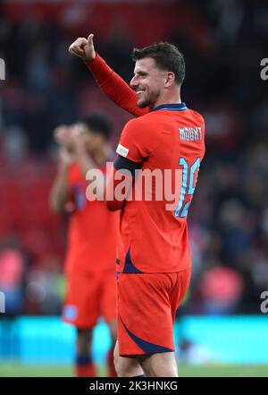 London, Großbritannien. 26. September 2022. Mason Mount (England) beim Spiel der UEFA Nations League Group A3 von England gegen Deutschland am 26.. September 2022 im Wembley Stadium, London, Großbritannien. Kredit: Paul Marriott/Alamy Live Nachrichten Stockfoto