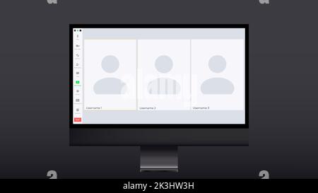 Video-Chat-Schnittstelle, Web-Video-Anruffenster für Benutzer. Konzept von Social Remote Media, Remote Communication, Video Content. Stock Vektor