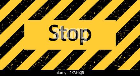 Stoppschild. Warnschild schwarz und gelb. Vektorgrafik. Stock Vektor