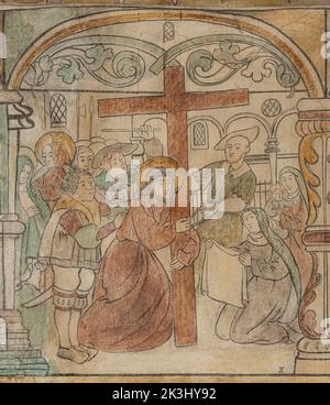 Jesus und die heilige Veronica auf der Via Dolorosa ein Fresko aus dem Jahr 1530 in der Kirche von Brøns, Dänemark, 15. September 2022 Stockfoto