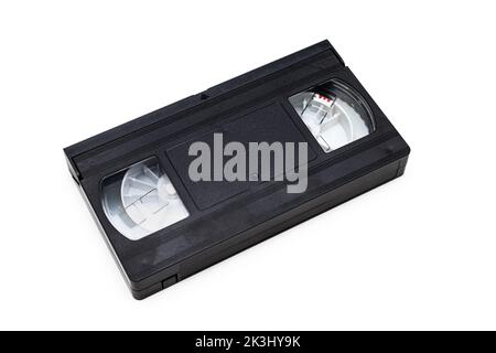 Alte Videokassette isoliert auf weißem Hintergrund. Alte Videokassette Stockfoto