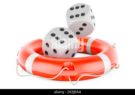Würfel mit Rettungsgurt, 3D Rendering isoliert auf weißem Hintergrund Stockfoto