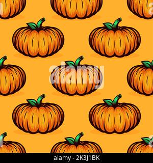 Vektor Herbst Farbige Orange Kürbis Nahtloses Muster. Design-Vorlage für Halloween Einladungen, Karten, Drucke, Web, Geschenke, Textil Stock Vektor