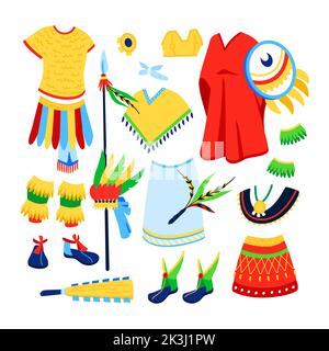 Kleidung der alten Mayas - flaches Design Stil Illustration Set Stock Vektor