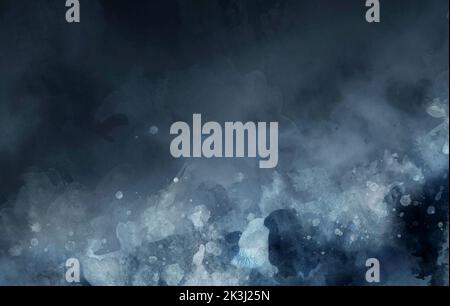 Dunkelblauer und schwarzer Aquarellhintergrund. Abstrakter Aquarell Deep Space Hintergrund. Stockfoto