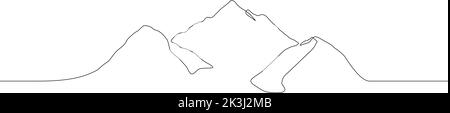 Berglandschaft kontinuierliche eine Linie Zeichnung. Schöne Aussicht mit Bergen und frischer Luft. Vektorgrafik Stock Vektor