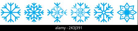 Blaues Symbol für Schneeflocken eingestellt. Vektordarstellung auf weißem Hintergrund isoliert Stock Vektor