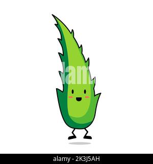 Fröhlicher Aloe-Charakter. Aloe einfache flache Illustration. Vektorgrafik. Stock Vektor