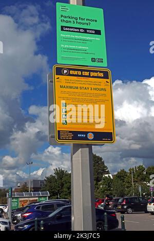Stockton Heath, South Warrington, Morrisons Euro-Parkplätze Einschränkungen, max. 3 Stunden Aufenthalt Stockfoto