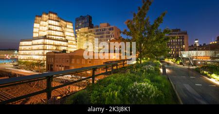Sommerabend auf der Highline Promenade. Erhöhter Grünweg im Herzen von Chelsea. Manhattan, New York City Stockfoto