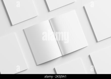 A4 A5 Magazinbroschüre 3D Rendering White Blank Mockup Stockfoto