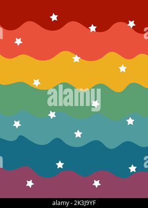 Regenbogen gestreifter Hintergrund in Pastellfarben. Regenbogen und Sterne. Vektorgrafik. Stock Vektor