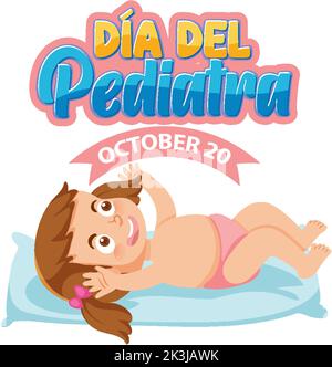 Día del Pediatra Text mit Cartoon-Figur Illustration Stock Vektor