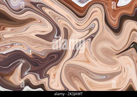 Braune abstrakte Textur mit Wirbel- und Marmoreffekt, nahtlose Abstraktion, Aquarell-Marmormuster. Bunte flüssige Farbe Hintergrund. Geeignet für Stockfoto