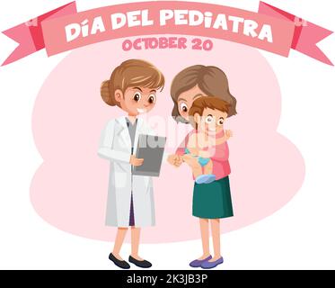 Día del Pediatra Text mit Cartoon-Figur Illustration Stock Vektor