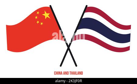 China und Thailand Flaggen gekreuzt und winken Flat Style. Offizieller Anteil. Korrigieren Sie Die Farben. Stock Vektor