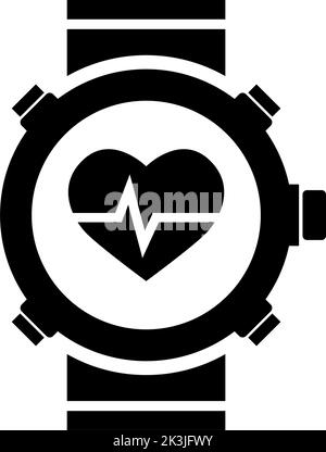 Fitness Tracker Smart Watch mit Herzfrequenz. Abbildung des Symbols für flache Vektorgrafik. Einfaches schwarzes Symbol auf weißem Hintergrund. Fitness Tracker Smart Watch Schild Stock Vektor