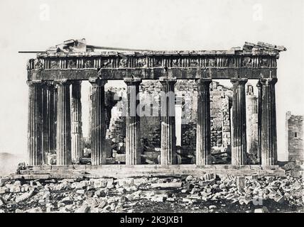 Der Parthenon auf der Akropolis, Athen, Griechenland, um 1850. Ostfassade. Möglicherweise nach einer Arbeit des französischen Journalisten und Fotografen Eugene Piot, 1812 - 1890 Stockfoto