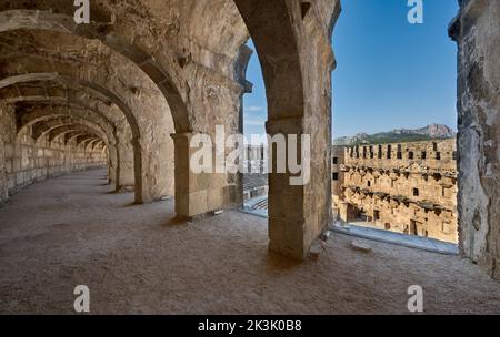 Das antike römische Theater von Aspendos, Aspendos Ancient City, Antalya, Türkei Stockfoto