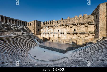 Das antike römische Theater von Aspendos, Aspendos Ancient City, Antalya, Türkei Stockfoto