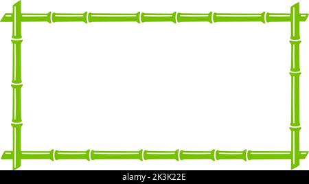Rechteckiger Rahmen aus grünem Bambus. Natürliches Textfeld. Bambuszweiggrenze. Leere Rahmenvorlage. Vektorgrafik isoliert in flacher Form auf Weiß Stock Vektor