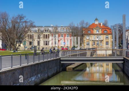 Kanal und historisches Haus im Zentrum von Leipzig, Deutschland Stockfoto