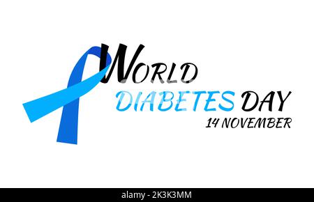 Weltdiabetestag. Banner, Poster mit blauem Band und Text. Monat zur Sensibilisierung für Diabetes. Stock Vektor