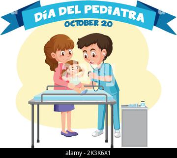 Día del Pediatra Text mit Cartoon-Figur Illustration Stock Vektor