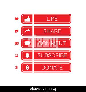 Verschiedene rote Social-Media-Symbolschaltflächen Stock Vektor