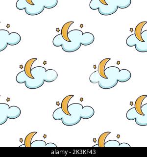 Mondwolken und Sterne nahtloses Muster. Niedlicher Himmel im Hintergrund. Einfache digitale Papierhimmlische Elemente für Tapete, Textil, Verpackung und Design-Vektor Stock Vektor