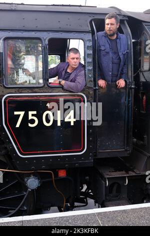 75014 Dampfzug, der in die Kingswear Station fährt Stockfoto