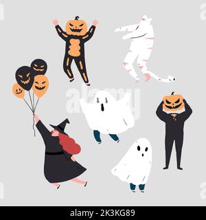 vektor-Illustration von lustigen halloween-Kostüme Set .isoliert auf weiß. Stock Vektor