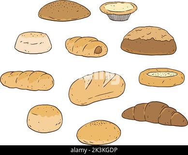 Handgezeichnete Vektorgrafik für Brot und Backwaren. Stock Vektor