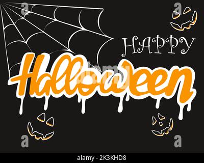 Happy halloween-Poster. Poster mit Schriftzug mit Spinnweben und Gesichtern. Gruselige Party Urlaub Herbst Vektor-Illustration Stock Vektor