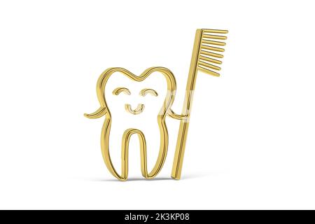 Goldenes 3D-Zahn-Symbol isoliert auf weißem Hintergrund - 3D Render Stockfoto