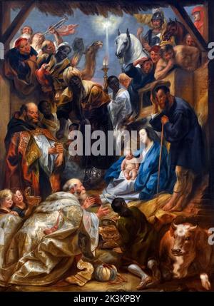 Die Anbetung der Könige von Jacob Jordaens (1593-1678), Öl auf Leinwand, c. 1643-44 Stockfoto