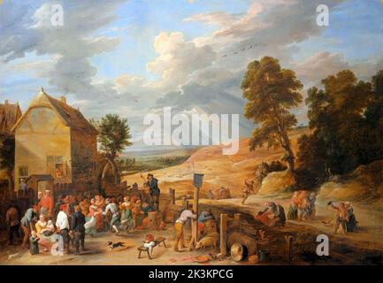 Bauerntanzende vor einem Gasthaus von David Teniers der Jüngere (1610-1690), c. 1660-65 Stockfoto