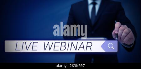 Live-Webinar: Handschriftstellzeichen. Word für Interaktives Seminar, das in Echtzeit über das Internet übertragen wird Stockfoto