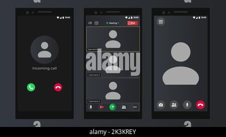 Benutzeroberfläche der Videokonferenz. Fenster für Web-Videoanruf des Benutzers. Fenster für Web-Videoanruf des Benutzers. Nachbau von Ferngesprächen. Schnittstelle Mockup Kit. Stock Vektor